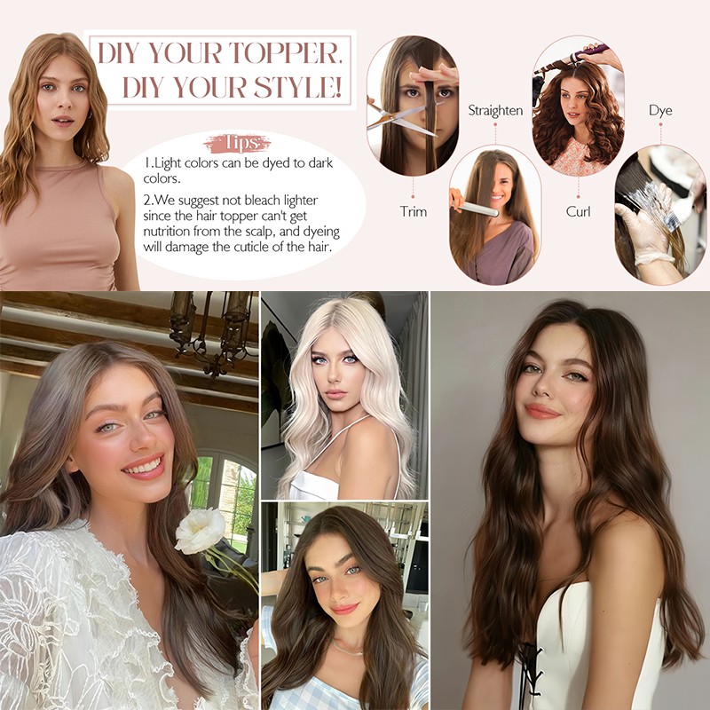 100% Remy Human Hair Women’s Topper Clip In Hairpiece Lace Base Hand tied Toupee