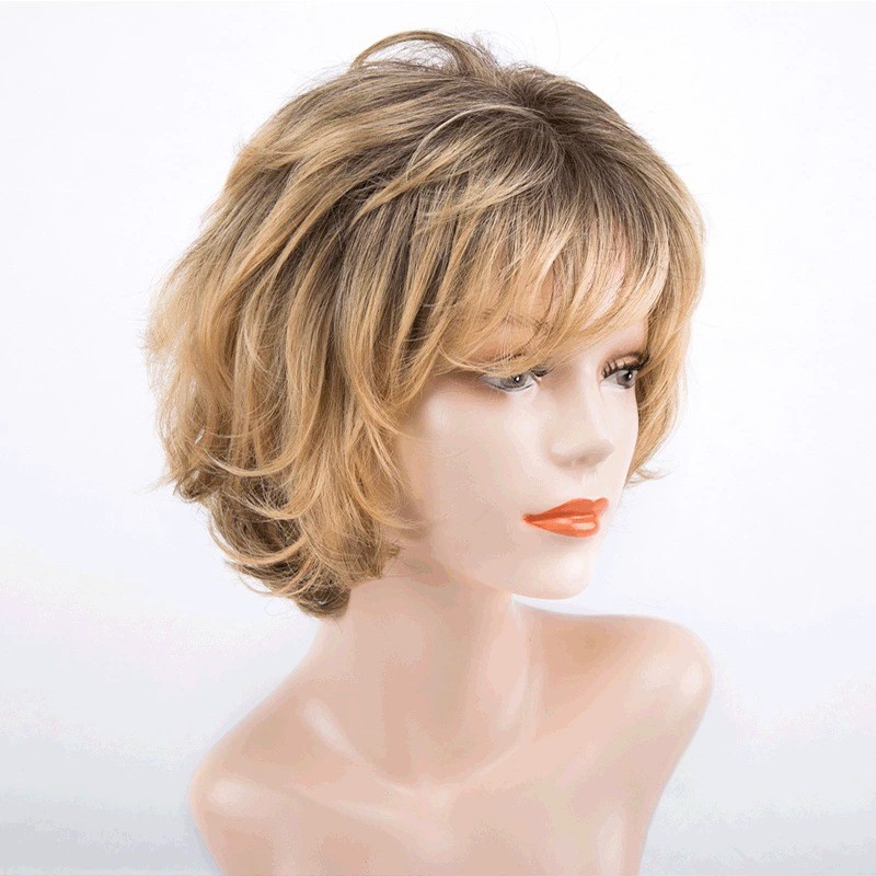 Wavy Short Fluffy Rooted Blonde Mix Synthetic Hair Wigs Women Soft Natural Daily