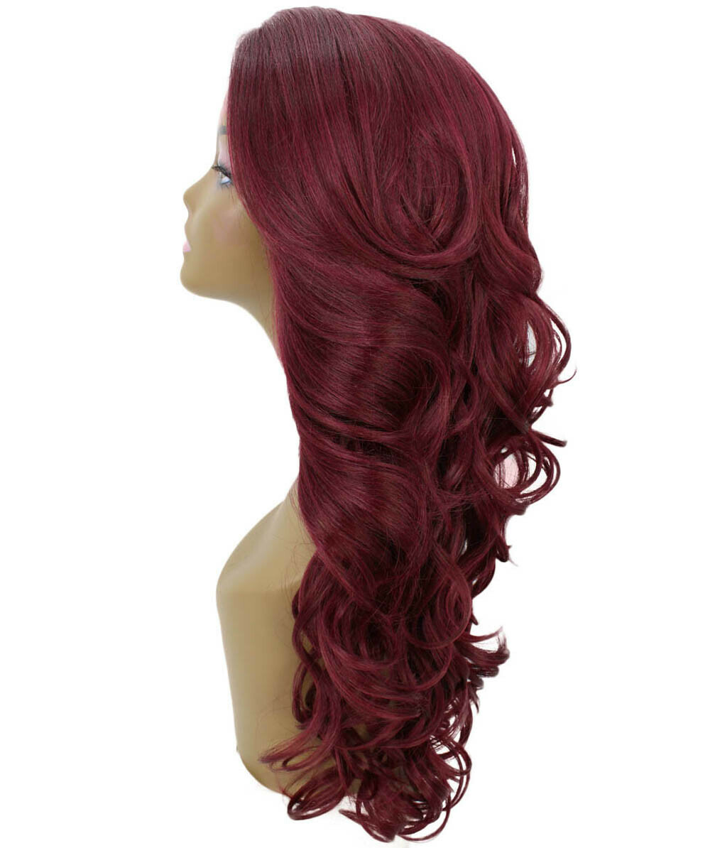 LUXLUXE Kendra Wavy 24.5″ Long 13×2.5 Hand-Tied Lace Front Wig, Deep Red