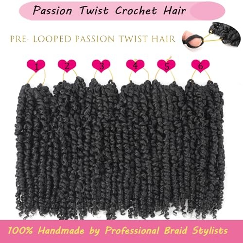 Passion Twist Crochet Hair 10 Inch 6 Packs Pre-Twisted, 10 Inch (Pack of 6) 1B