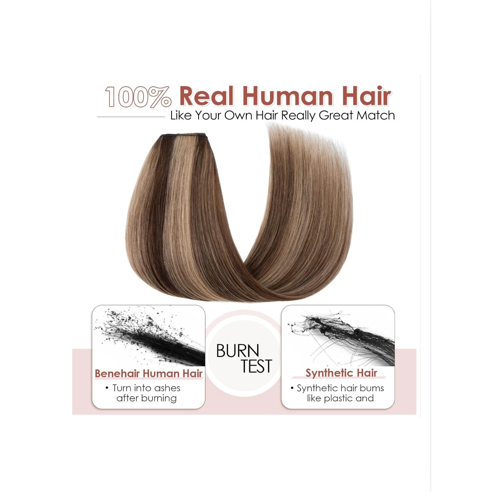 Benehair 16″ Human Hair Extensions Clip In One Piece V-Shape 65g #4P27 Brown Mix