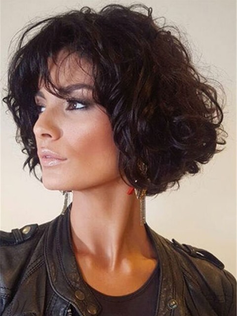 Loose Wave Short Bob Style Synthetic Wigs Dark Brown Color Women Natural Wigs