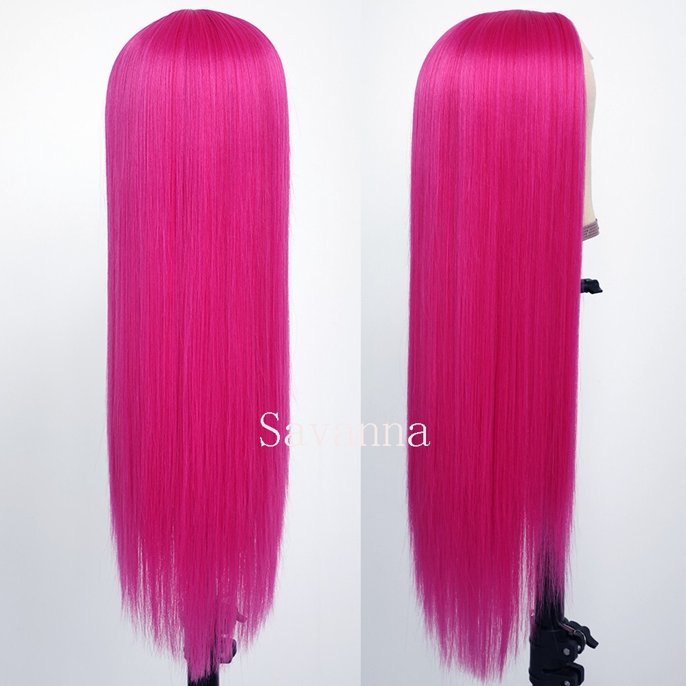 Rose Red Straight Hair Heat Resistant Synthetic Lace Front Wigs Women Party Wig