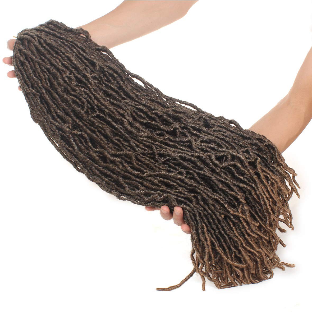 Leeven 24 Inch Omber Brown Distressed Soft Locs Crochet Hair 7 Packs Pre-Looped