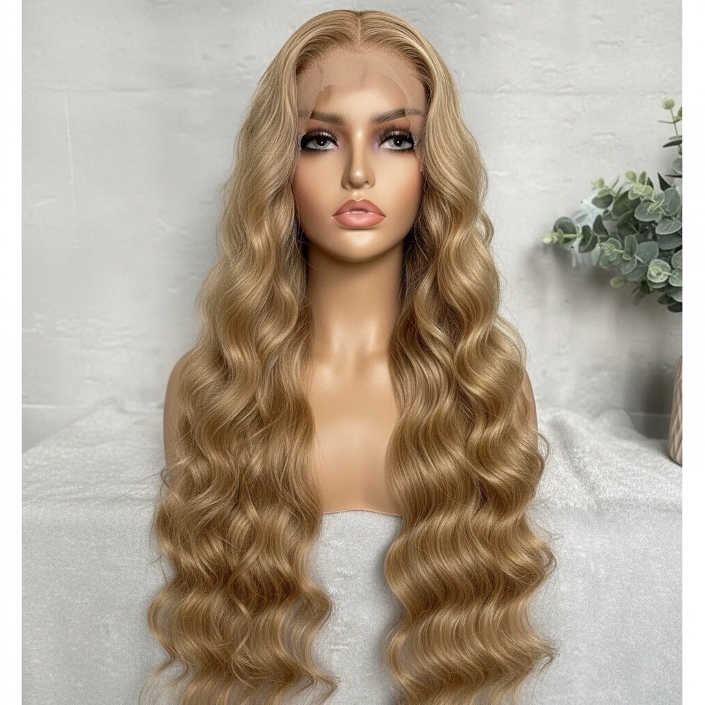 Women Curly Wig. Synthetic Frontal. 32 Inches Futura Sunset Glue-less Blonde