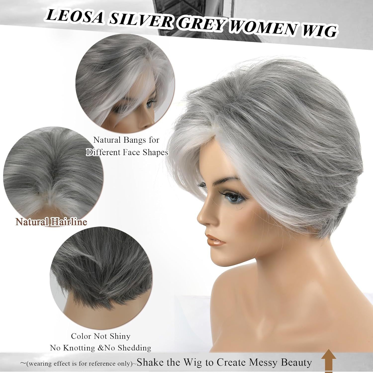 9in Short Silver Gray Wig for Women Full Heat Resistant Synthetic Cosplay Party