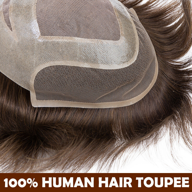 Mens Toupee Real Virgin Human Hair Lace/Mono/PU Hairpiece Replacement System Wig
