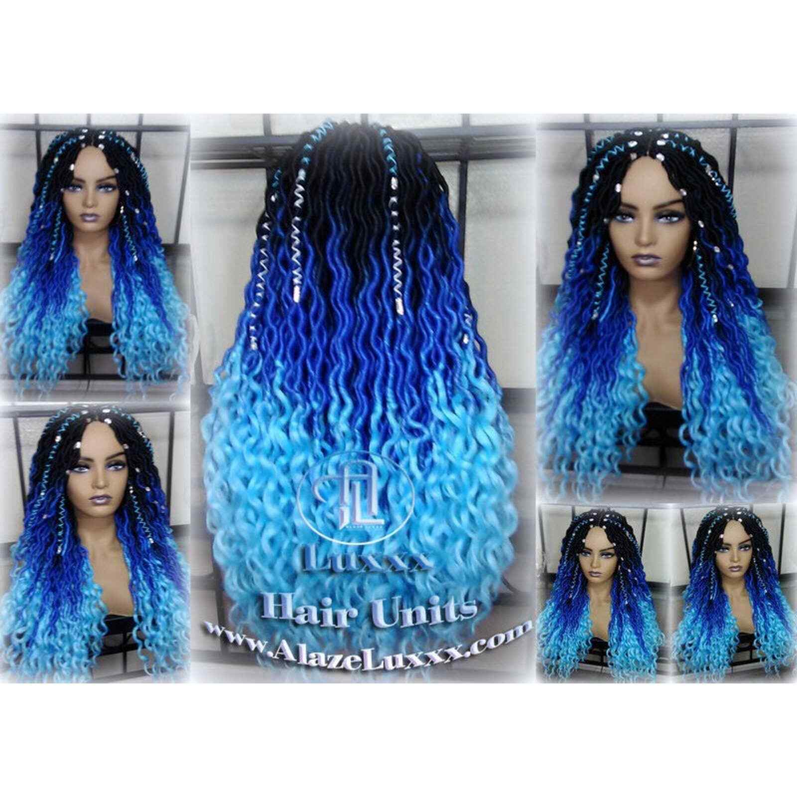 Blue Ombre Goddess Faux Locs Dreadlock Wig Mermaid curly boho bohemian