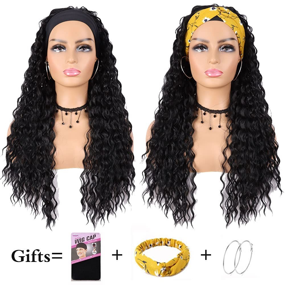Headband Wig for Black Women, Wet & Wavy, Long Curly Wig, 24 Inches