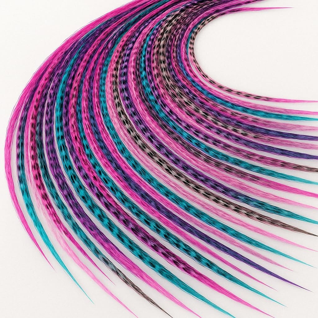 Sexy Sparkles 25 Hair Feathers Extensions Kit, 7″-13″ Rooster Feathers for Hair