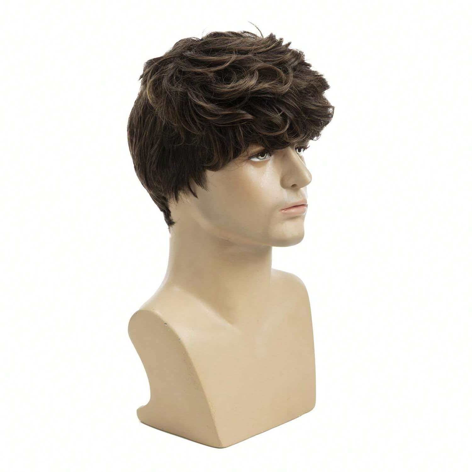Men’s 8in Short Dark Brown Wig Full Cosplay Synthetic Heat Resistant Daily Party