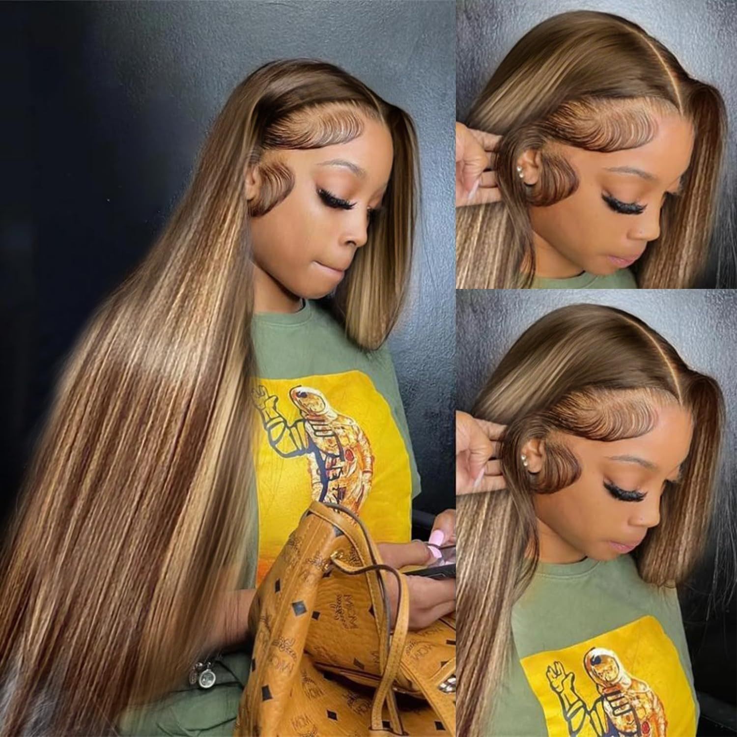 13×4 Hand Tied Lace Front Wig Piano Color Straight Synthetic Hair Wig