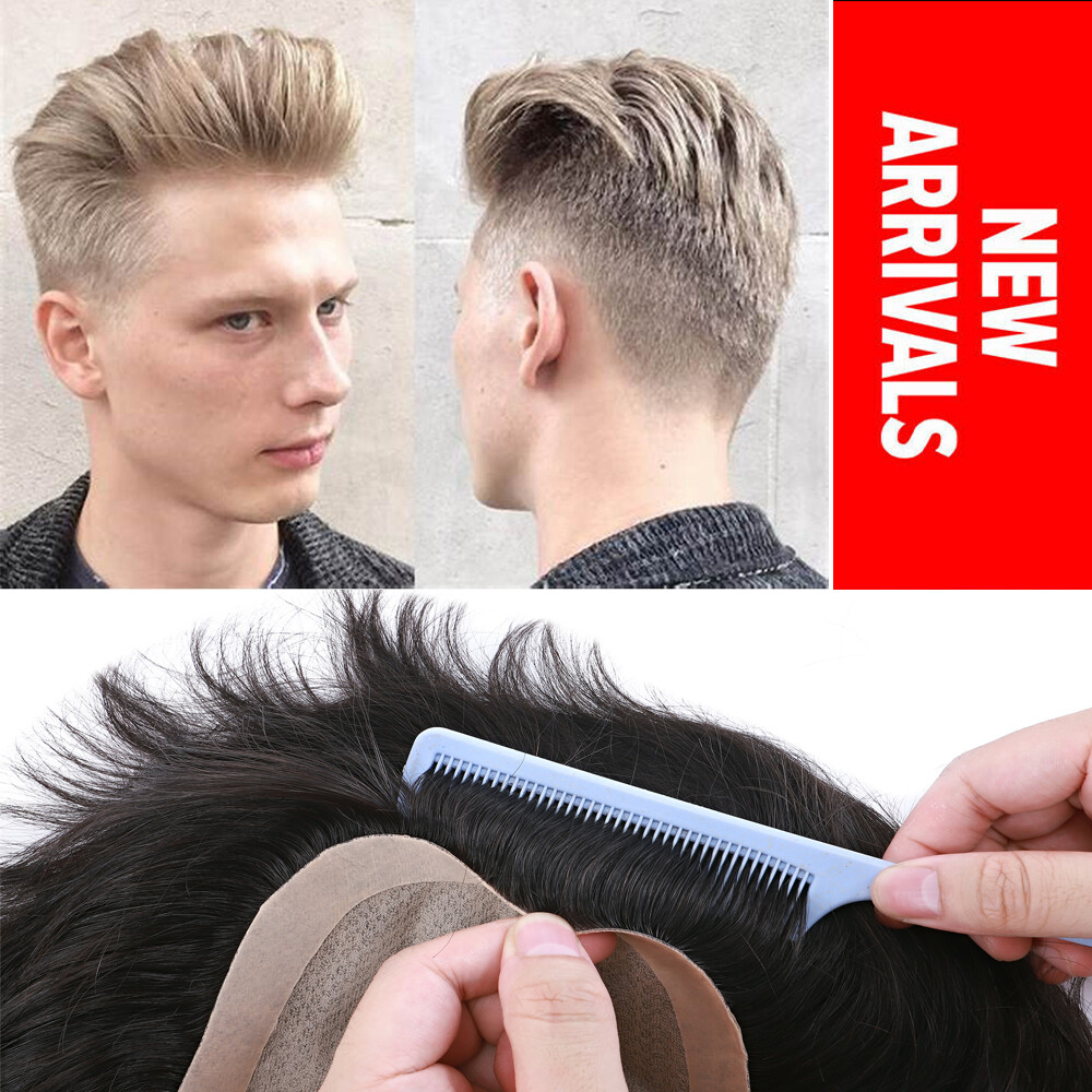 Invisible Men’s Hair Replacement System Toupee Hairpiece Front Lace Silk Skin US