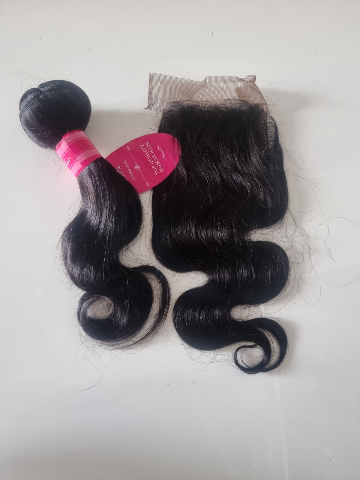 1BUNDLE 12+12INCH 4X4 SILK BASE CLOSURE PERUVIAN BODY WAVES HAIR JET BLACK 150g