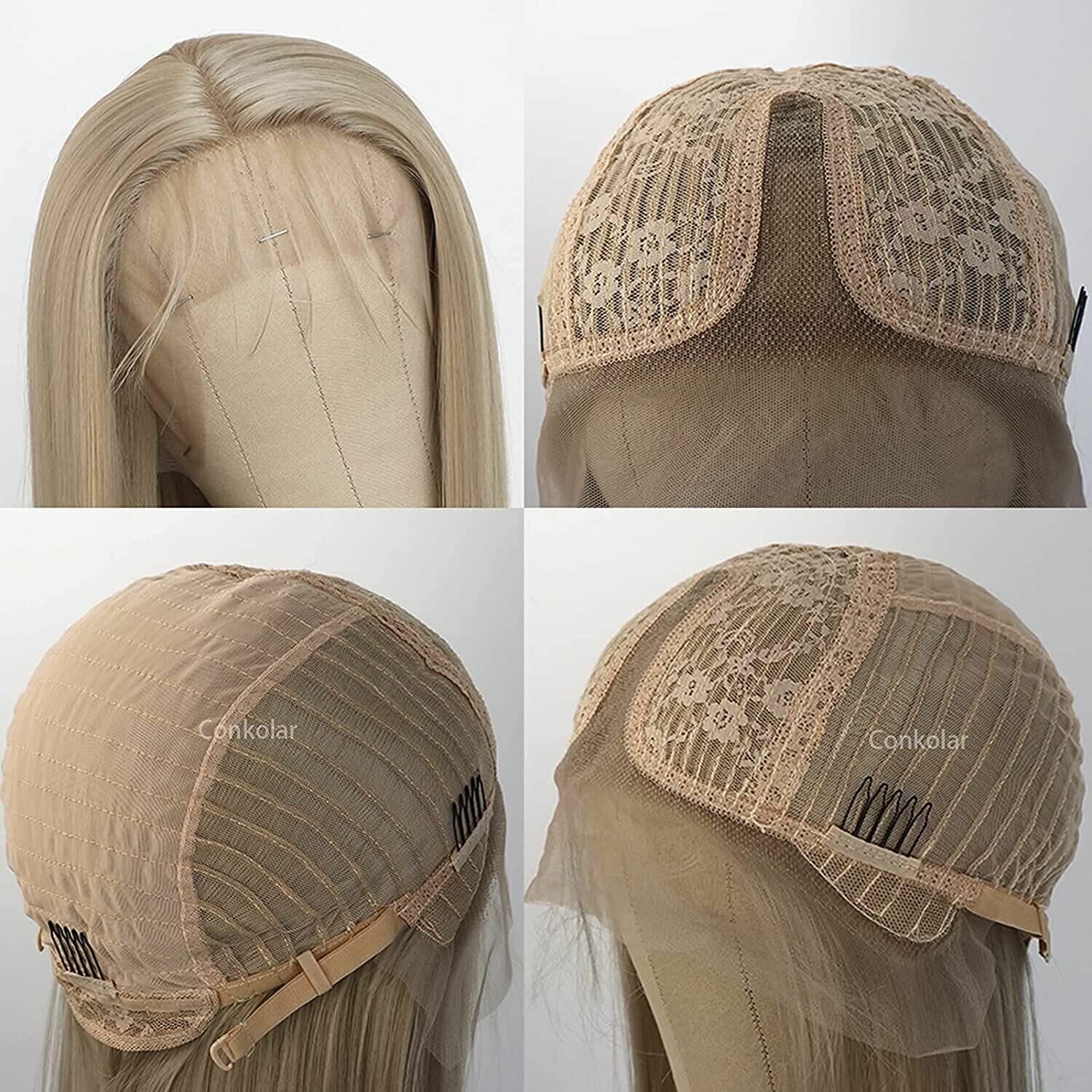 Heat Resistant Synthetic Lace Front Wigs Ash Blonde Long Straight Hair Wig Women