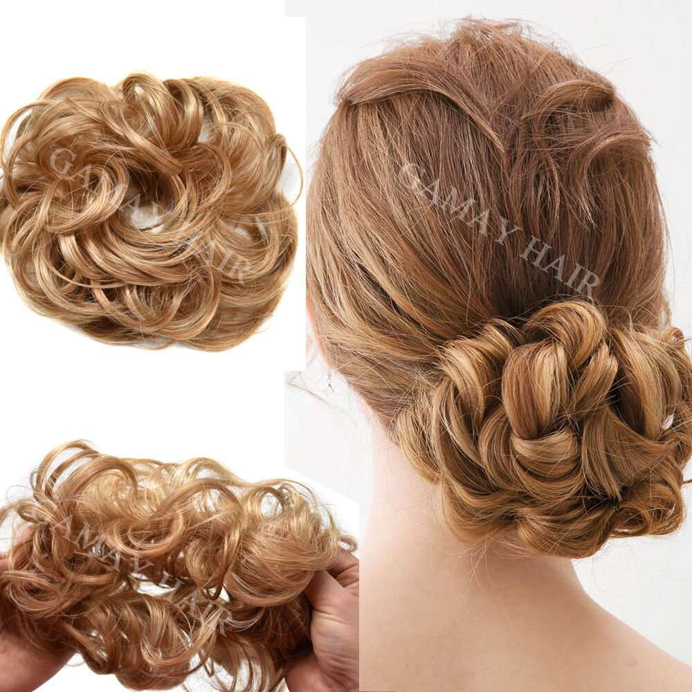 Large Curly Messy Rose Bun Hair Piece Scrunchie Ponytail Natural As Human Hair