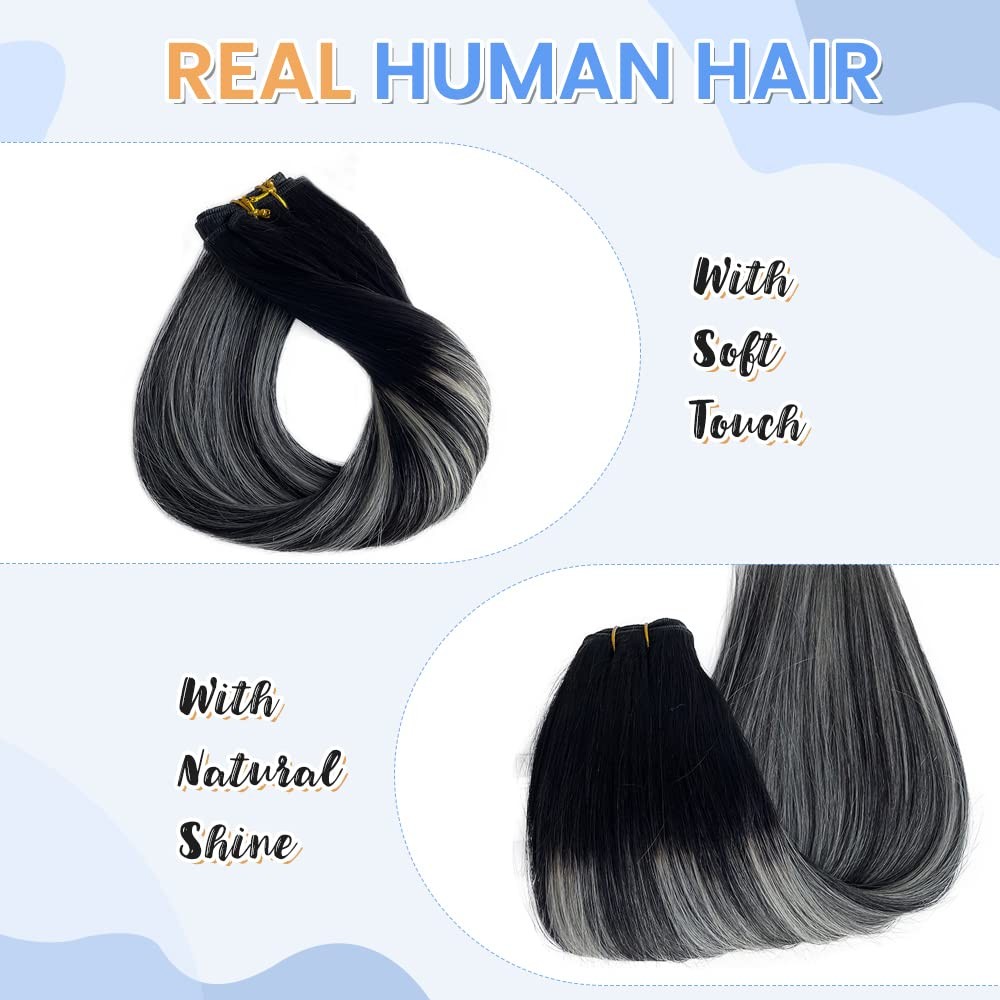 Silver Weft Hair Extensions Balayage Human Hair Bundles 22Inch 120 Gram Ombre…
