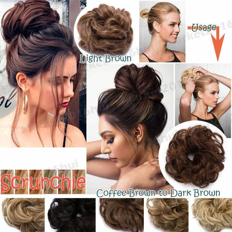 Natural Messy Rose Bun Curly Scrunchie Hair Extension Updo As Human Hairpieces
