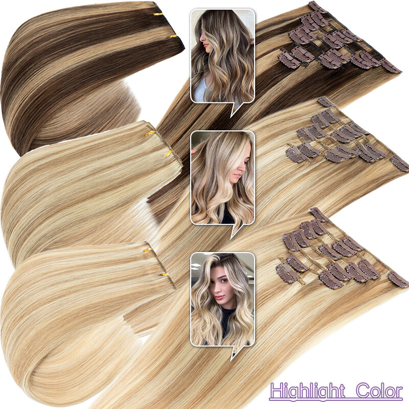 AAAA Bleach White Clip In Real Human Hair Extensions 8″-24″ 8PCS Full Head 100g