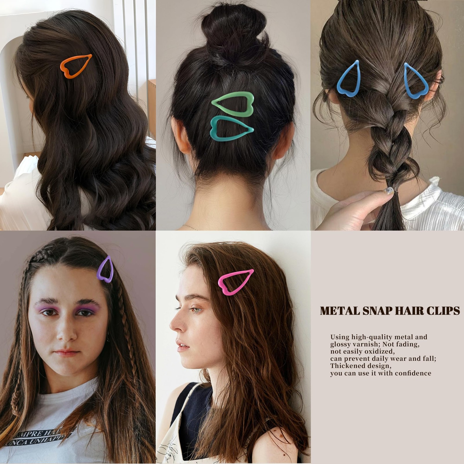 Cptots 12 PCS Metal Snap Hair Clips 1 Count (Pack of 12), Bright Mix Colors
