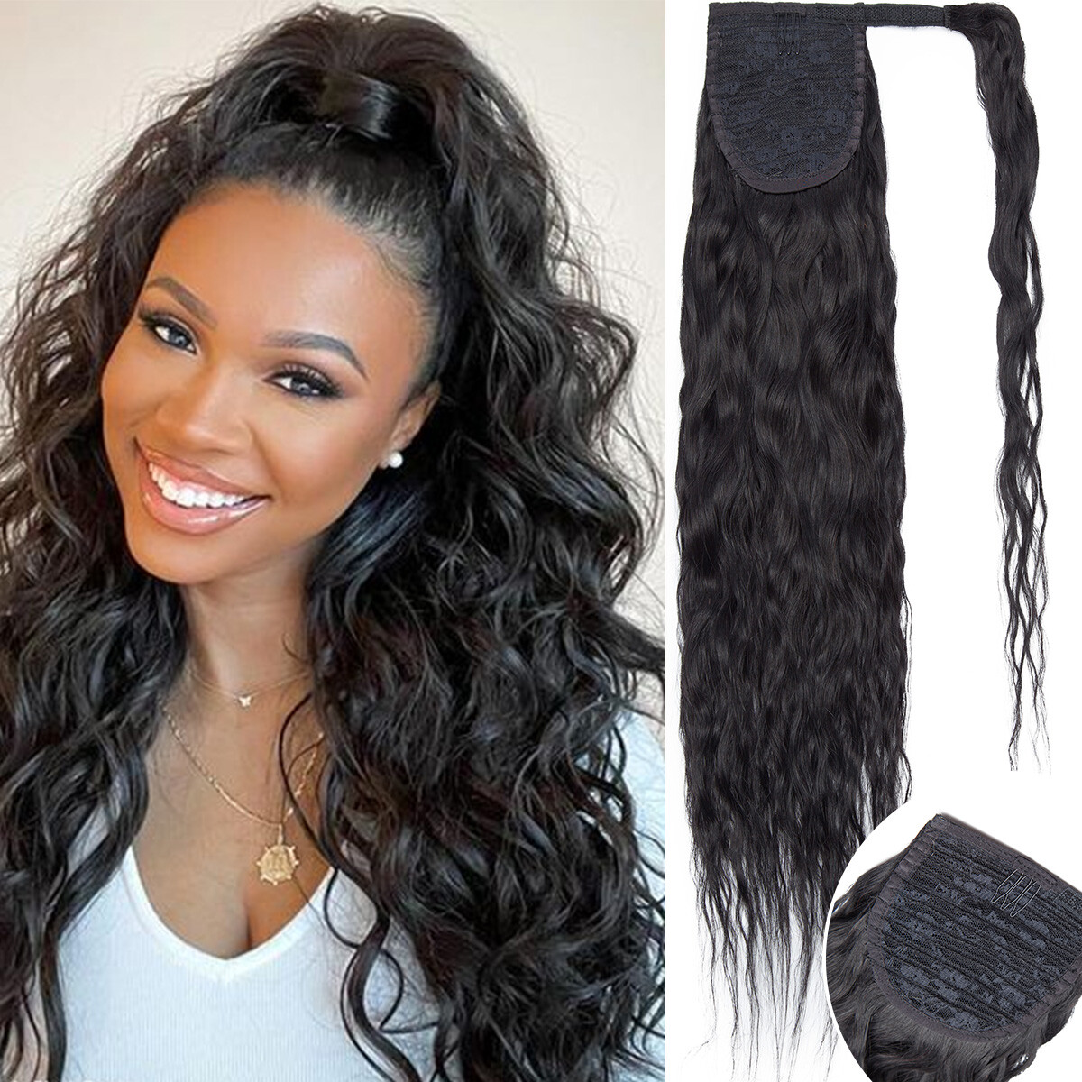 Claw Clip in Wavy Ponytail Extensions Pony Tail Remy Real Human Hair Hairpiece