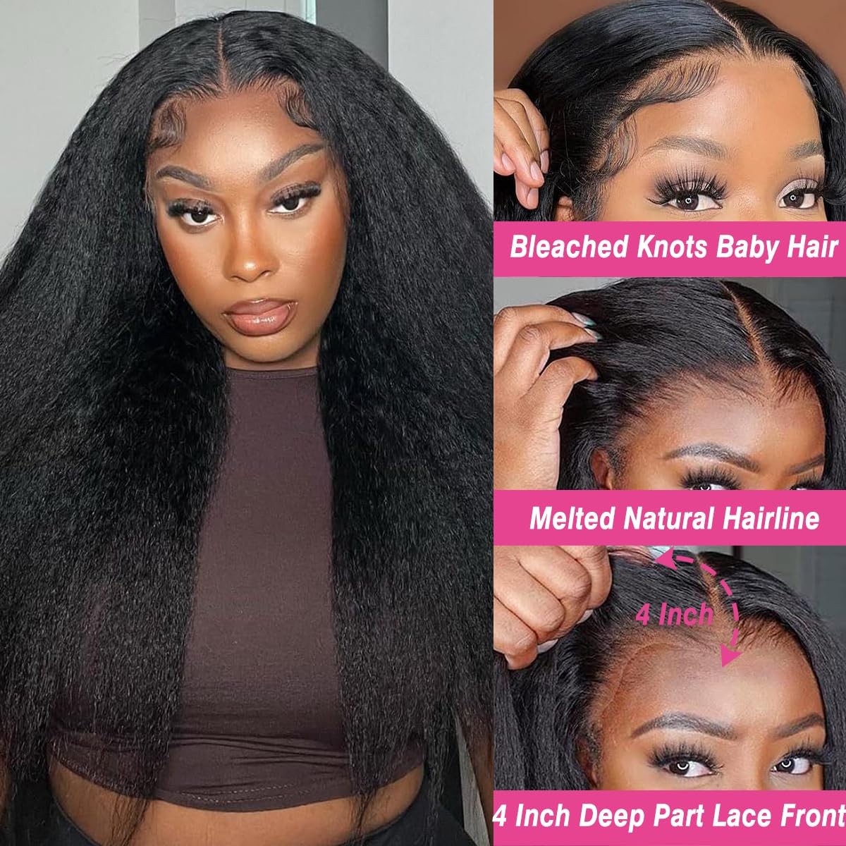 200% Density 13×4 Natural Color Kinky Straigh Transparent Lace Human Hair