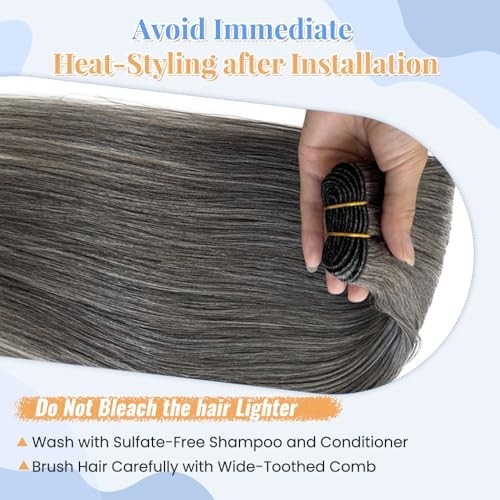 Weft Hair Extensions 18 Inch Straight Real Remy Human Hair Salt and Pepper Sew