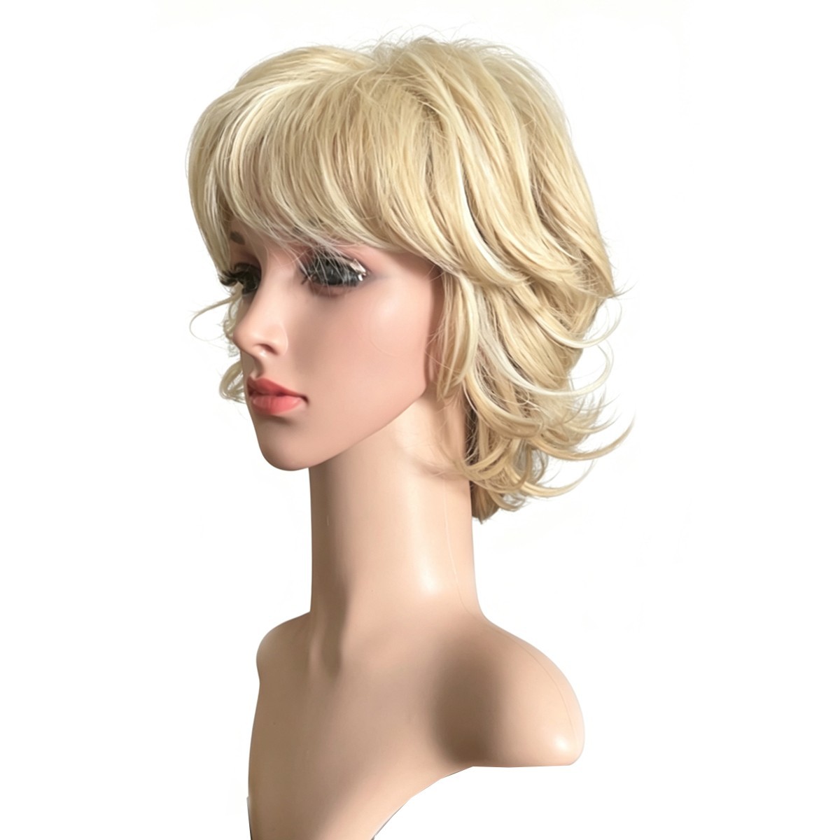 Women’s 6″ Blonde Short Curly Synthetic Wig with Bangs