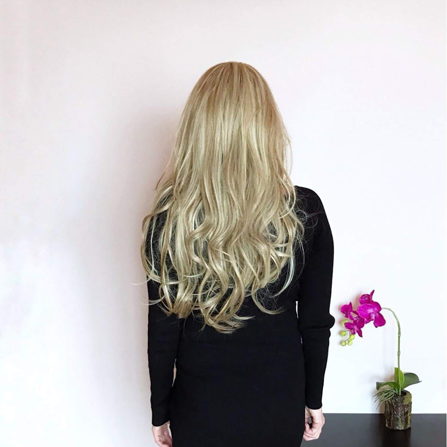 24″ Long Straight Wavy Clip in Half Head Tied Wig Blonde Synthetic Hair Exten…