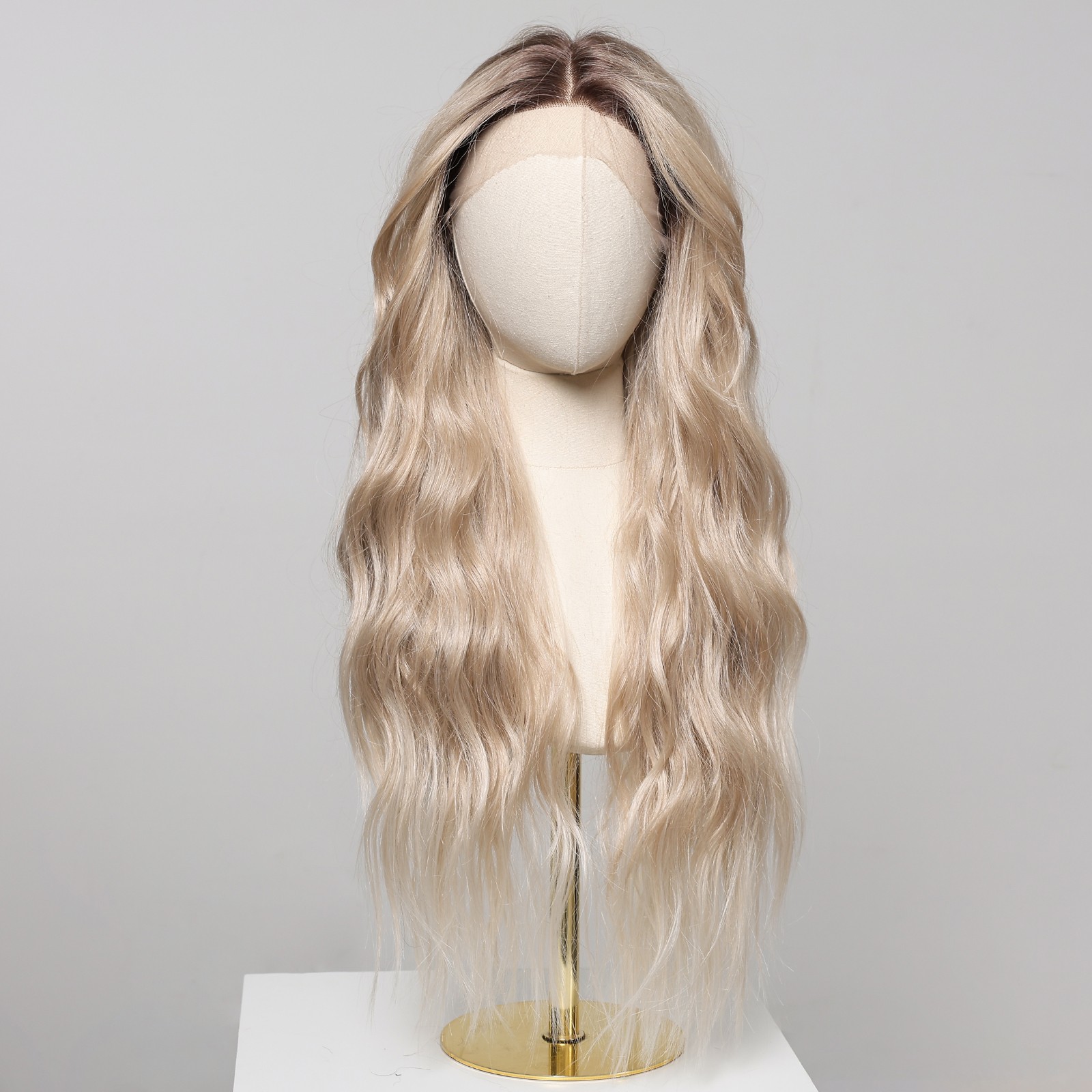 Heat Resistant Synthetic Hair Long Wavy Highlight Blonde Women Lace Front Wigs