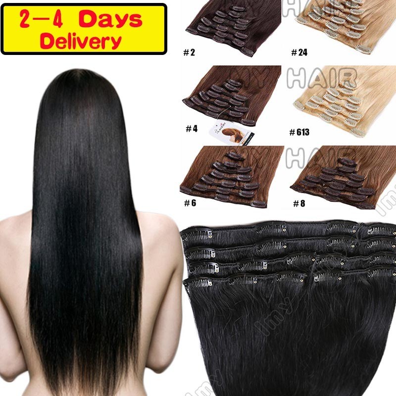 On Sale 100% Real Human Hair Clip in soft Remy Full Head Hair Extensions HQ390