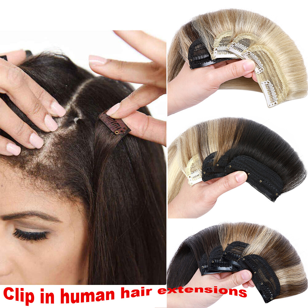 One Piece Clip In 100% Remy Human Hair Extensions Mini Side Hair Pad Brown 4-12″