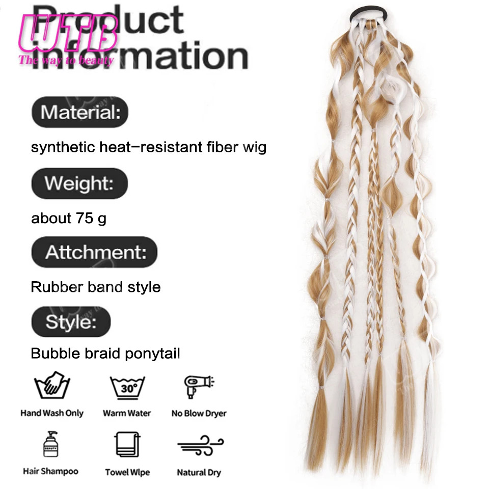 Bubble Braided Ponytail Synthetic Wig for Women Elastic Band for Daily Party