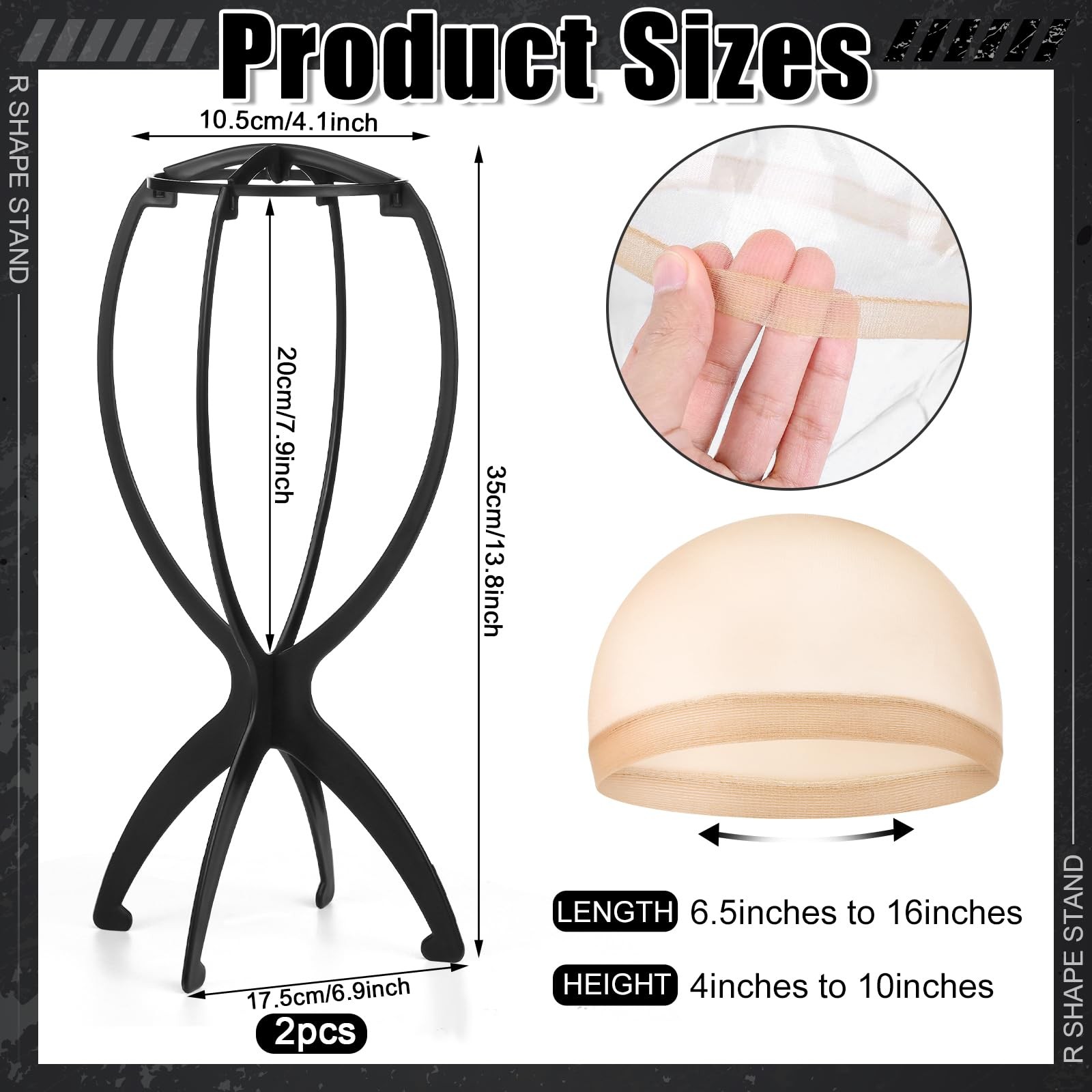 2 Pcs Brown Wig Caps Hair Nets with 2 Pack Black Wig Caps Set