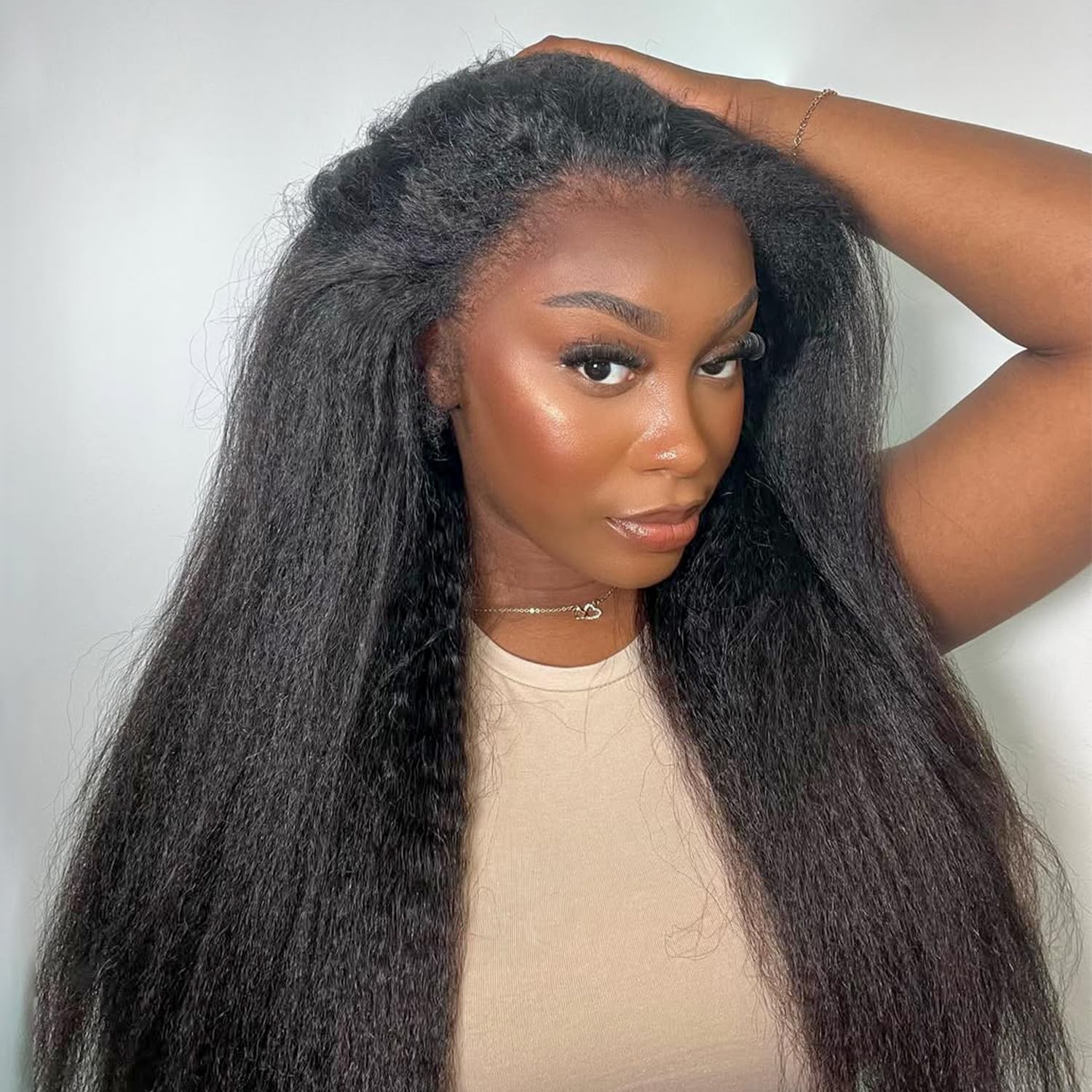 Kinky Straight 3-in-1 Half Wig Human Hair 180% Density Glueless Clip-In 24