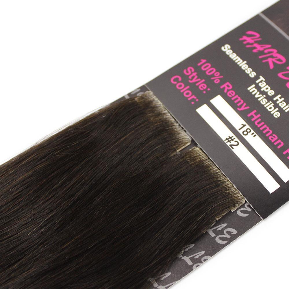Tape In PU Injected Invisible Seamless Remy Human Hair Extensions Dark Brown #2