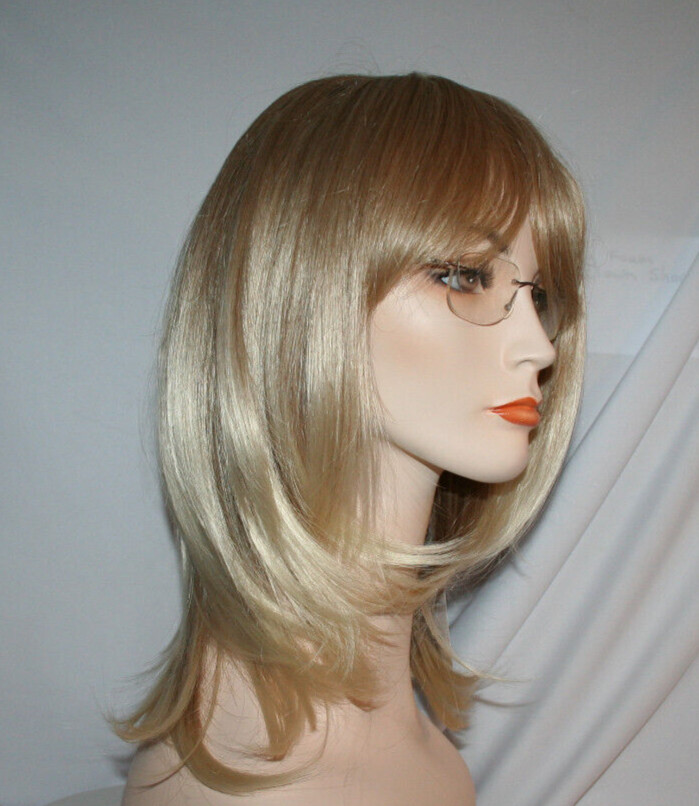 12″ Ombre Blonde Shoulder Length Bob Wig women HAIRCUBE dark roots center scalp