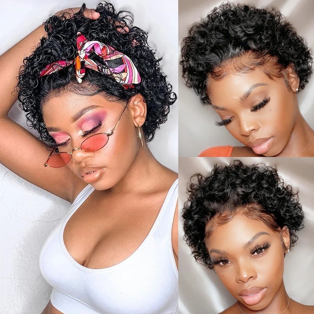 6 Inch Pixie Cut 13×1 Lace Front Wig 100% Human Hair Curly Wig 150%/180% Density