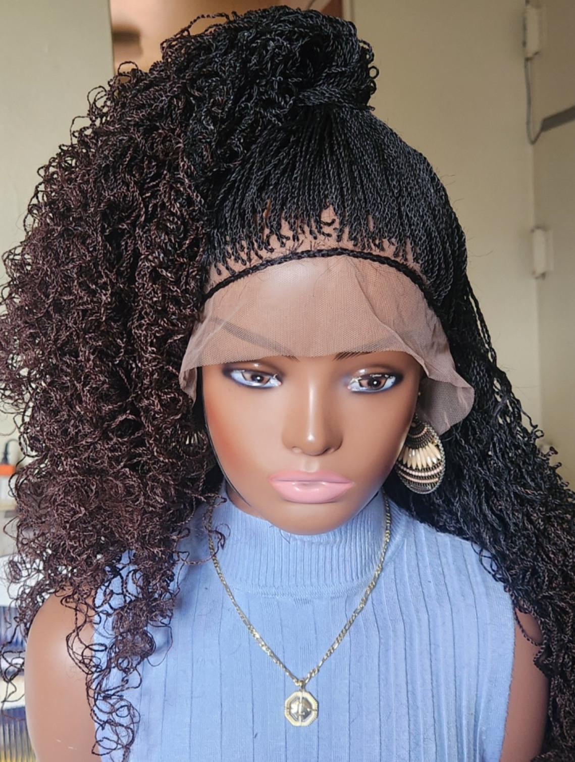 Handmade braided long Senegalese twist curly wig 1B/Dark Brown