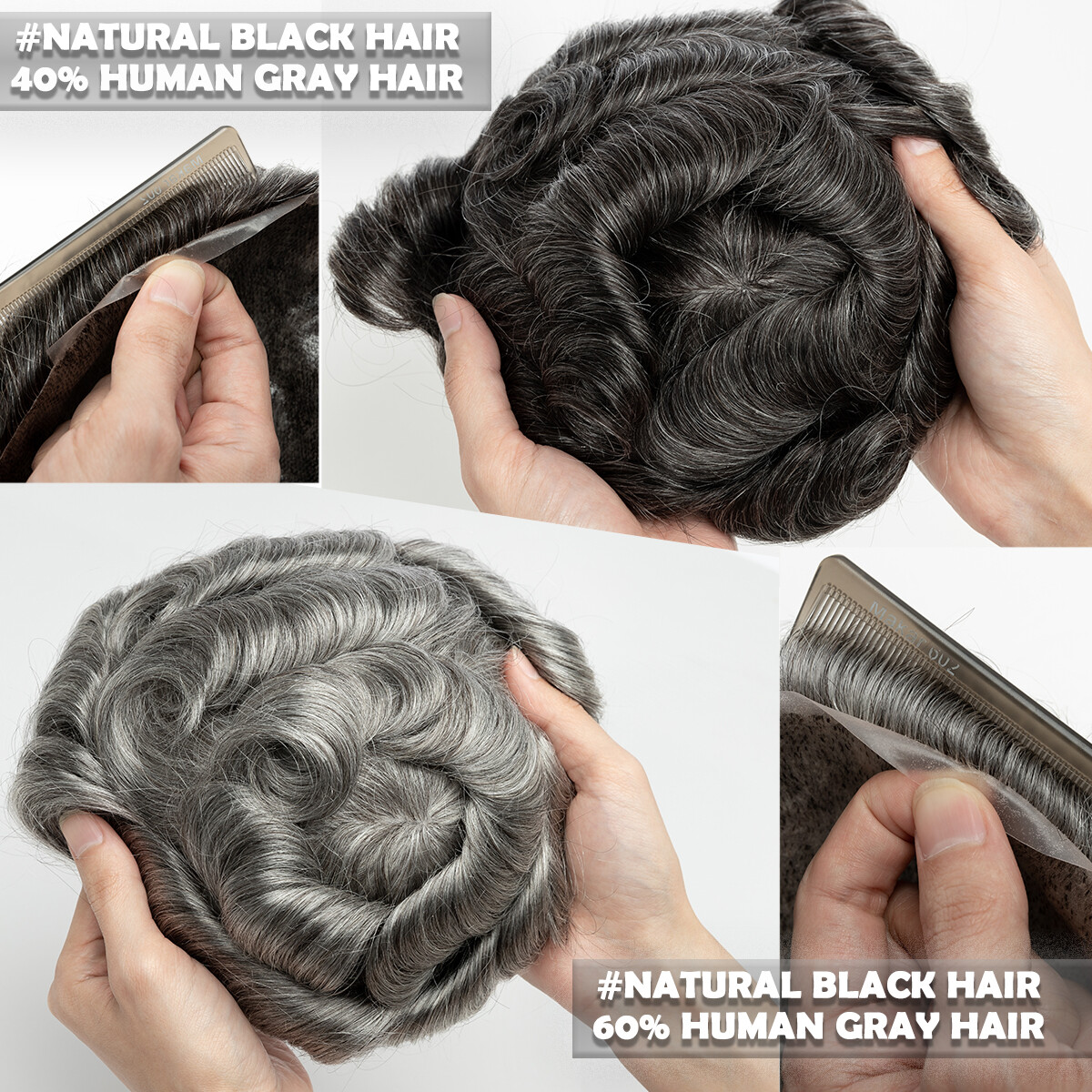 Men Toupee Hairpiece Tape In Human Hair Thin Skin V-loop Replacement System Gray