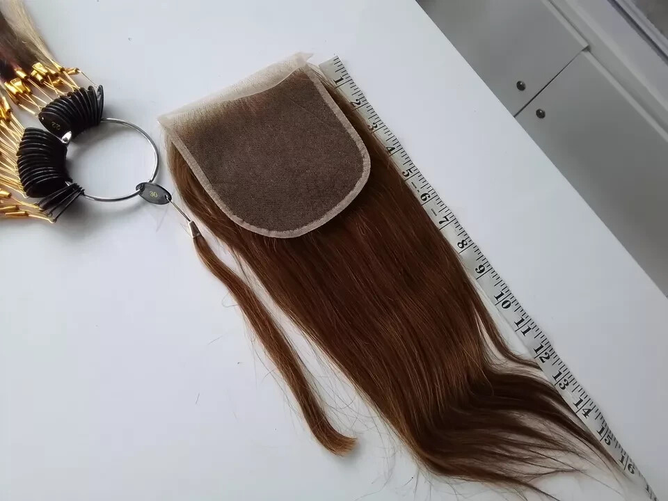 14″5X5 WIDE LACE CLOSURE STRAIGHT BRAZILIAN VIRGIN HUMAN HAIR AURBURN BROWN 30#