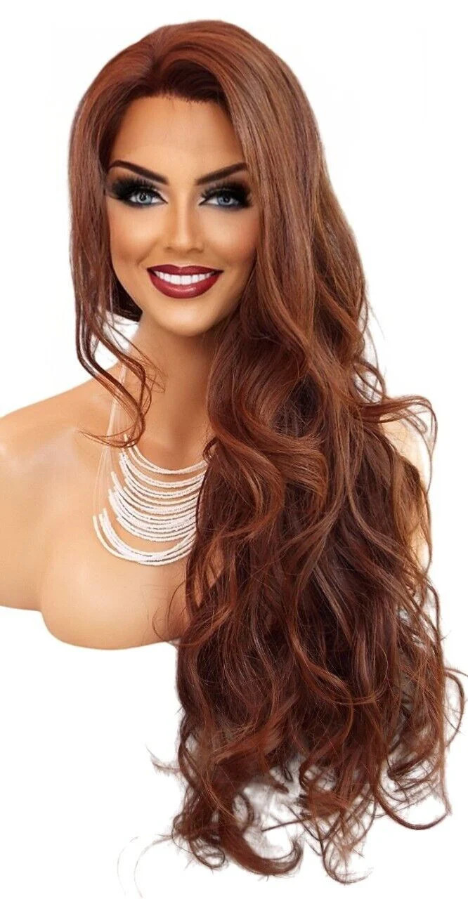 LONG WAVY HAND TIED LACE FRONT HEAT FRIENDLY WIG CLR T4.30 STUNNING US SELL 485