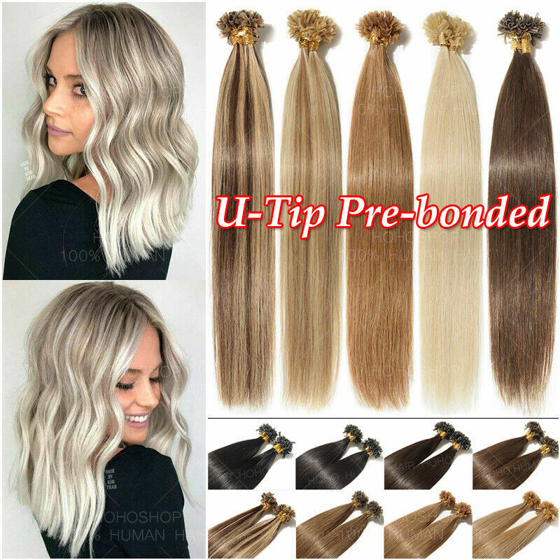 Pre Bonded Keratin Glue Nail U Tip 100% Real Remy Human Hair Extensions Thick 1g