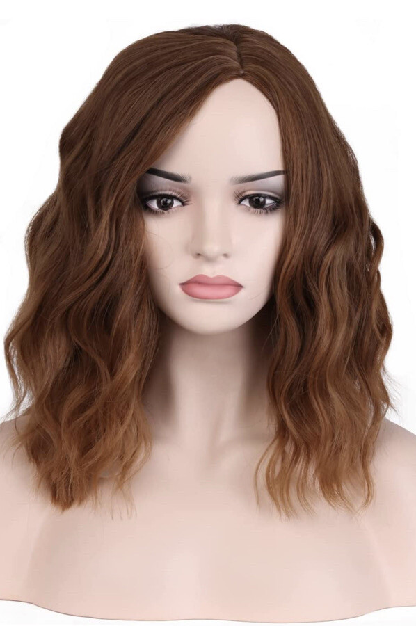 BERON 14″ Women Girls Short Curly Wavy Wig Rose Net with Wig Cap (Brown)