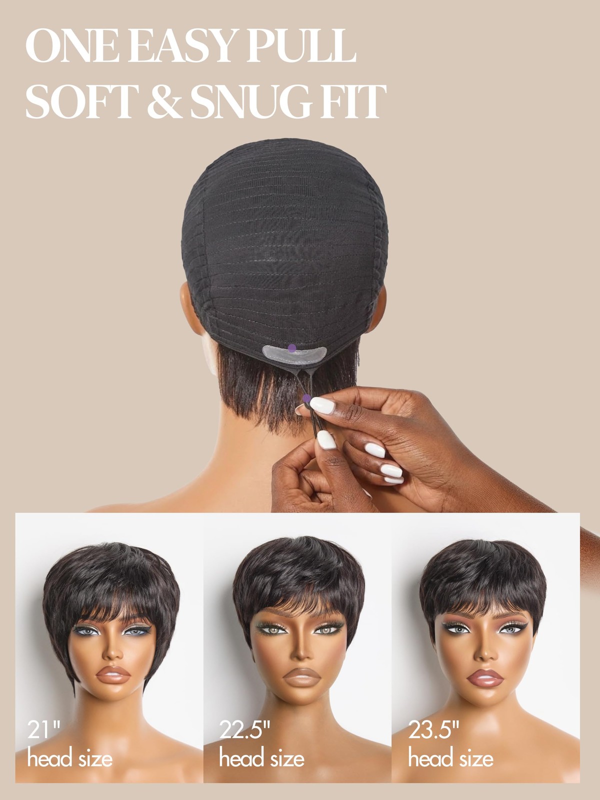 LUVME HAIR Ultra Comfort Throw on & Go Short Pixie Cut with Bangs 5 Inches Sk…