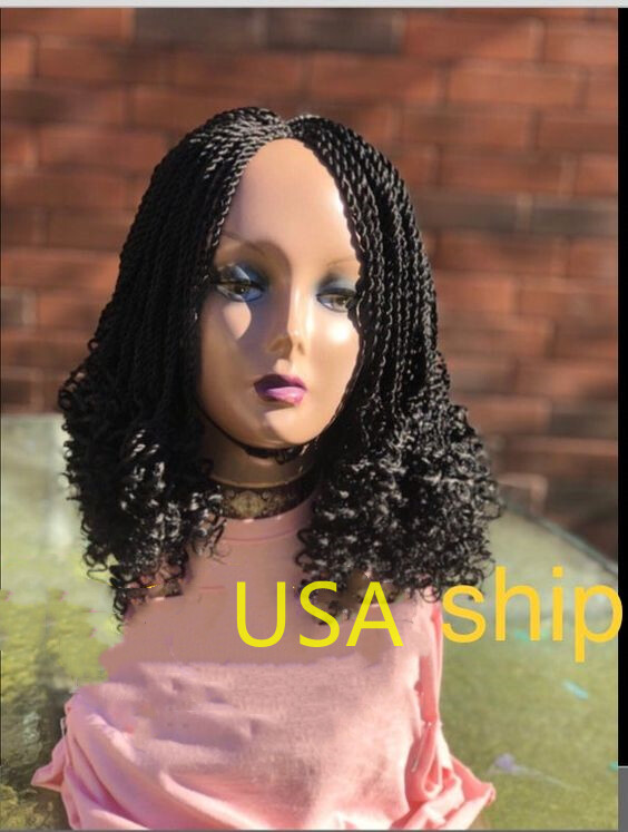 Short Bob Wig Braids Wig for Black Women withTwist Curly Braided Wigs None Lace