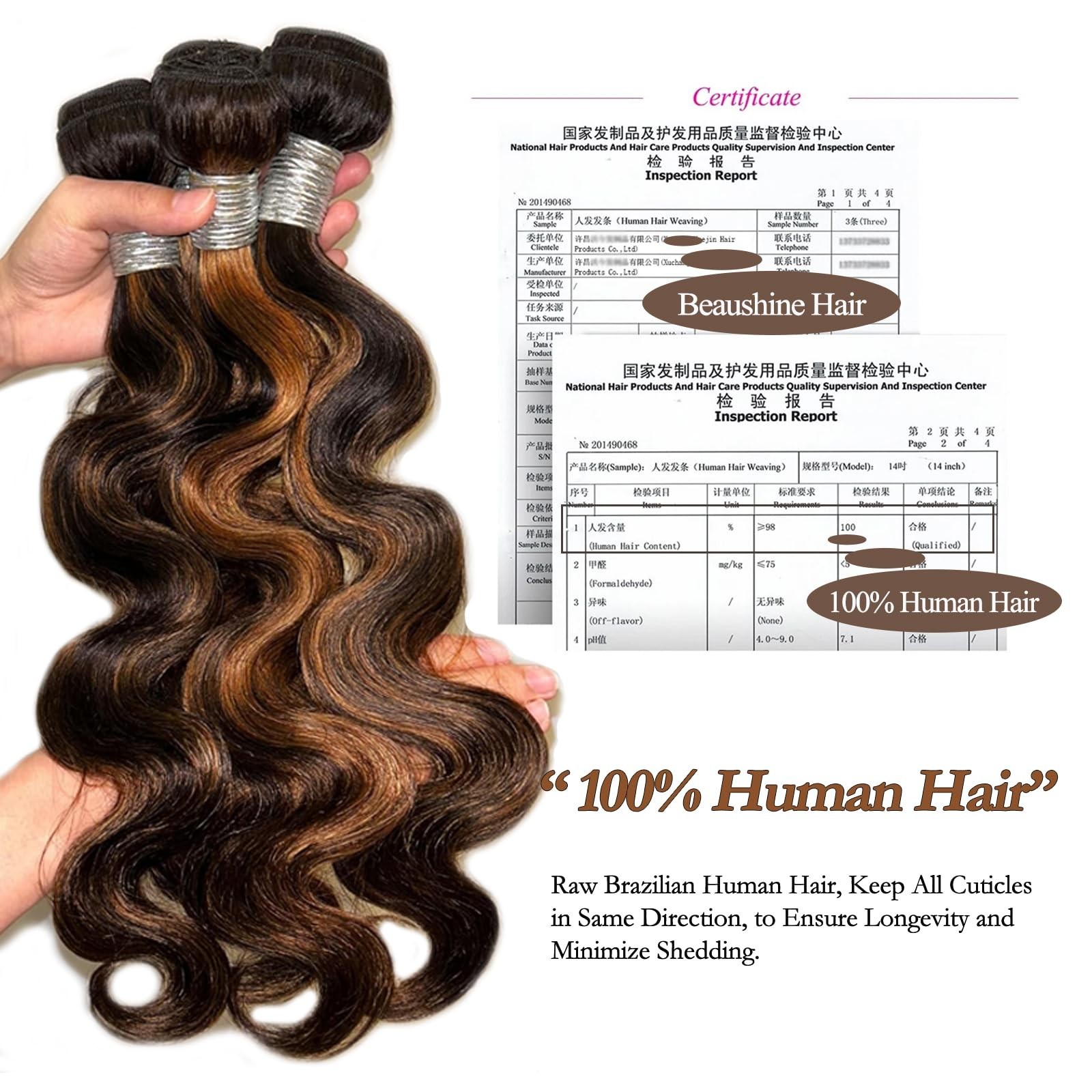 30″ Black Brown Ombre Human Hair Bundles with 4×4 Lace Closure – Body Wave Exten