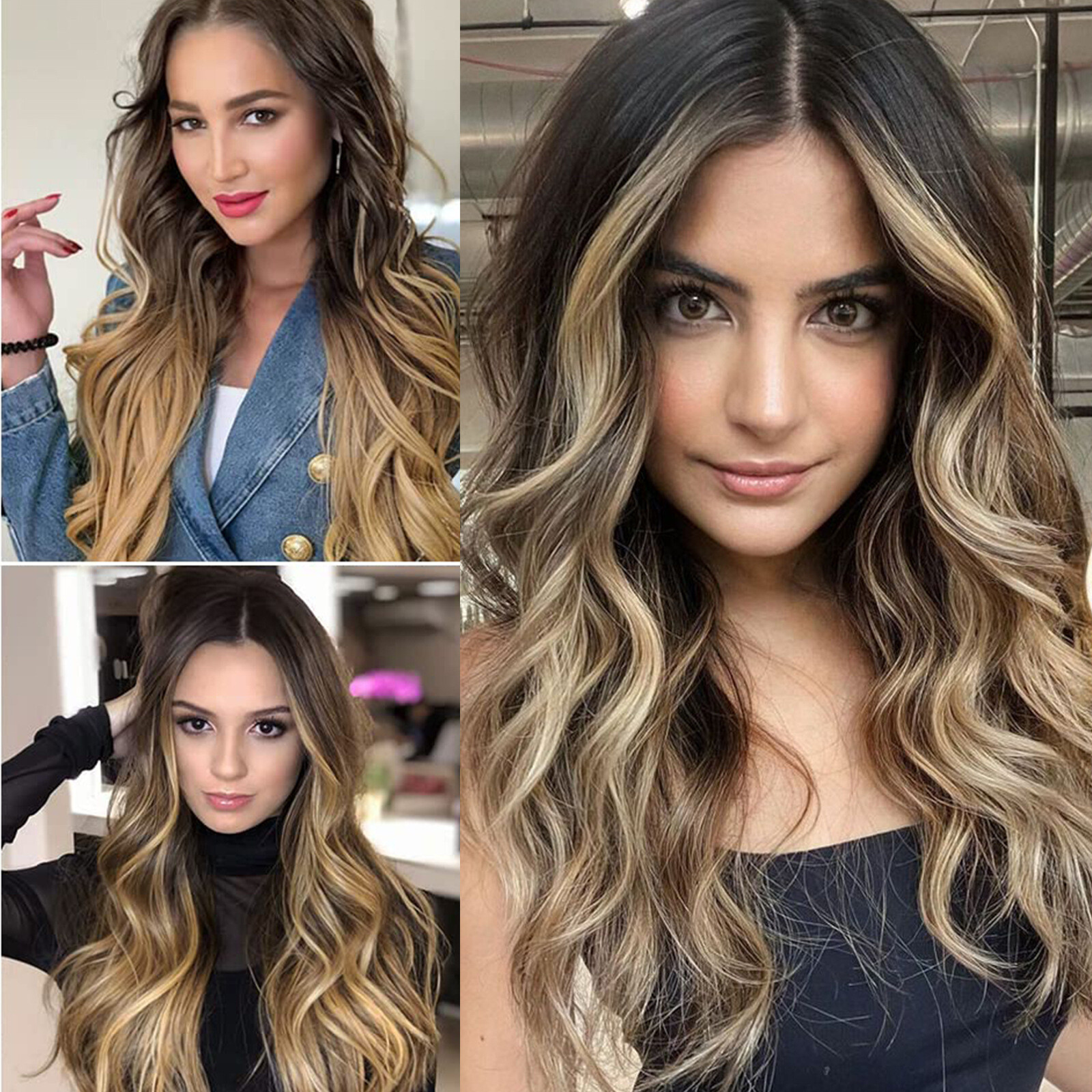 Long Wavy Ombre Brown to Golden Brown Lace Front Wigs 4X2 for Women Daily Party