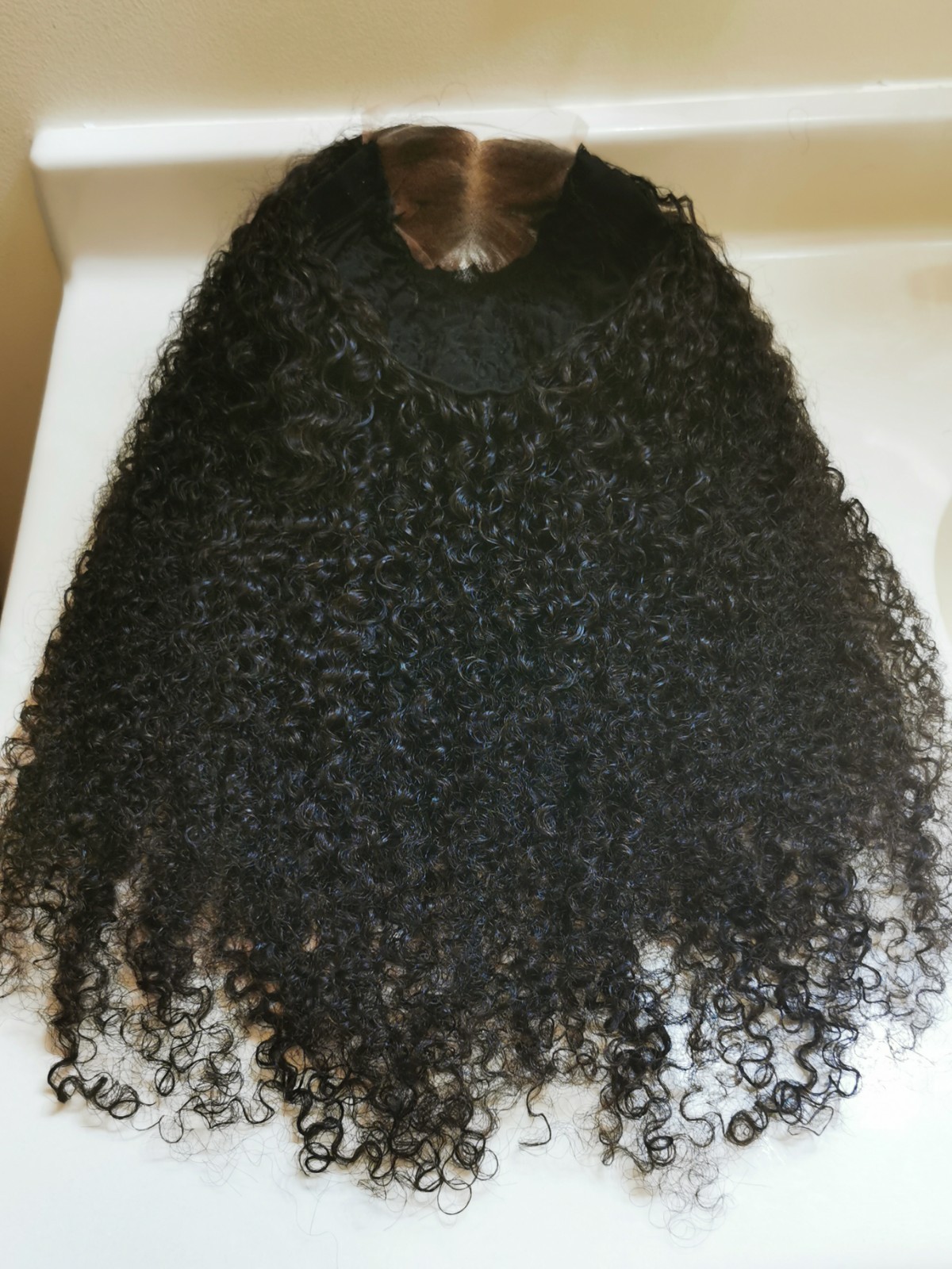 Quality Natural Black Burmese Curly Human Hair Glueless Closure Wig 24″ Handmade