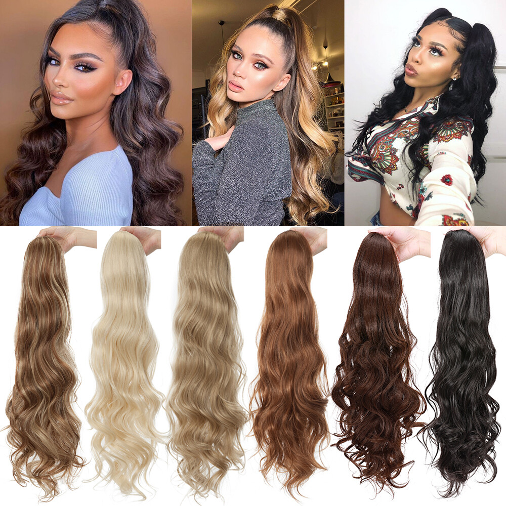 24″ Ombre Curly Long Drawstring Wrap Ponytail Hair Extension Hairpiece for Women
